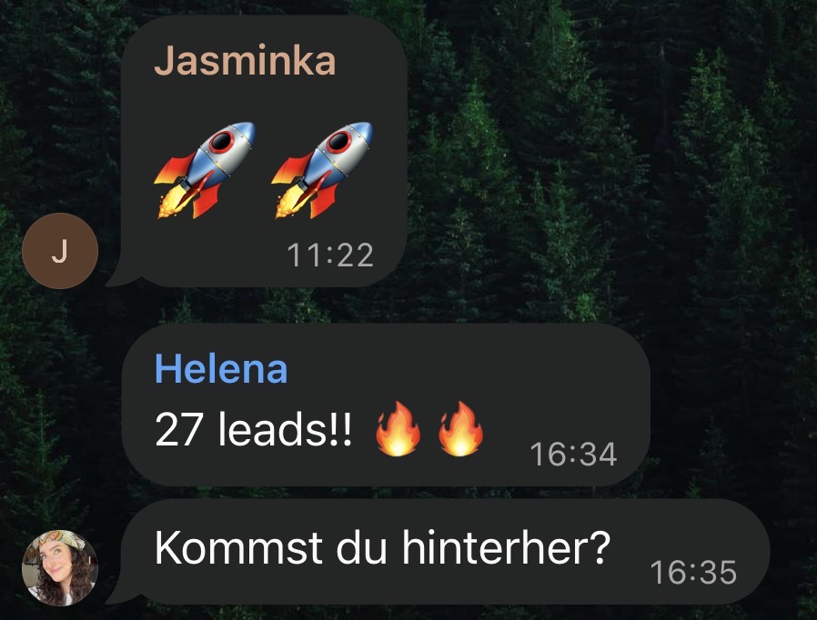 Client message from Jasminka reporting 27 leads